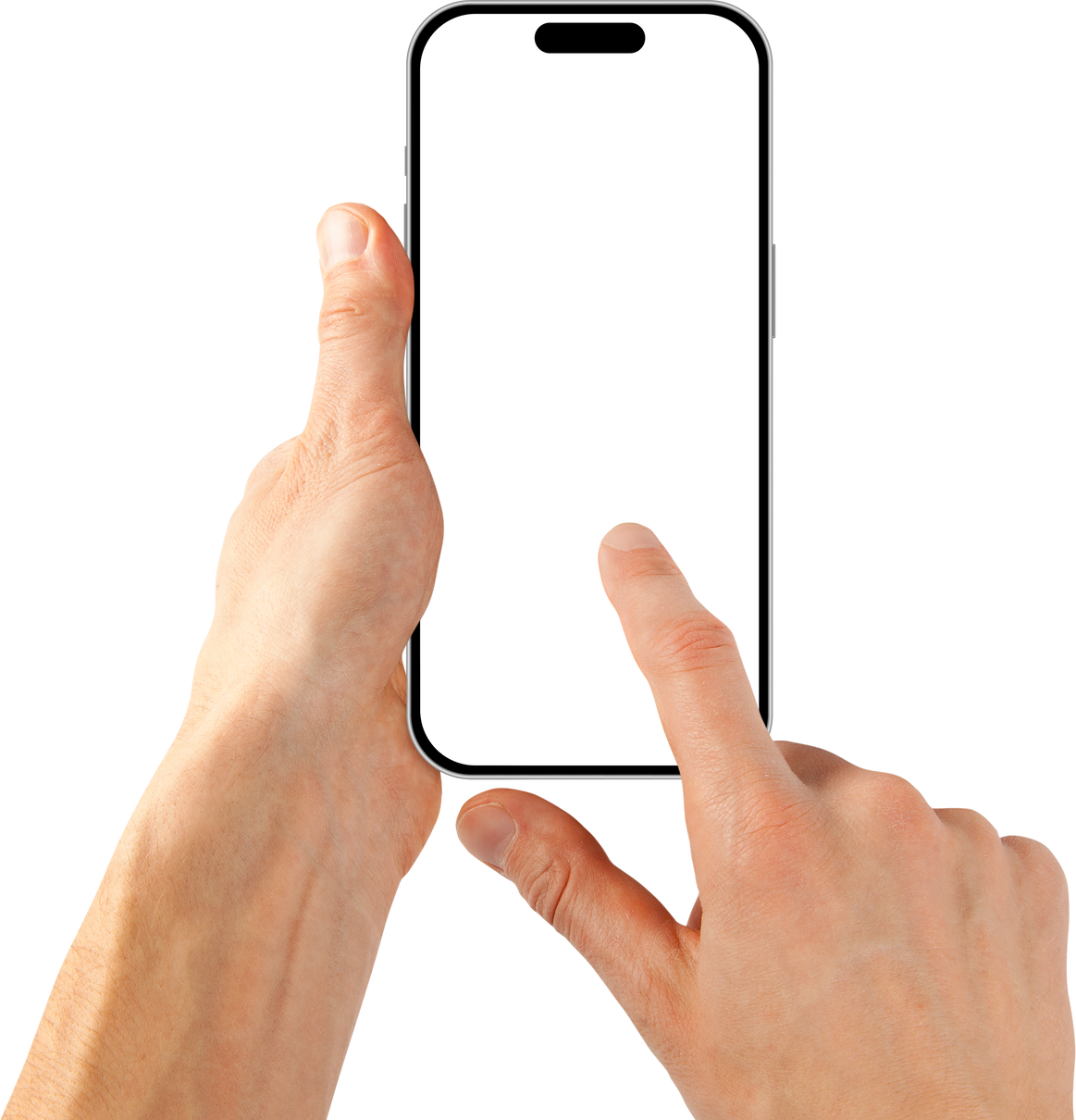 phone iphone in a hand on a transparent background in PNG format